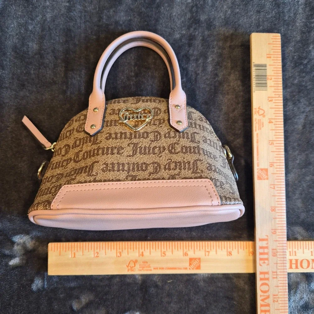 Juicy Couture Mini Dome Satchel Brown Monogram Pink Trim Heart Logo Bag